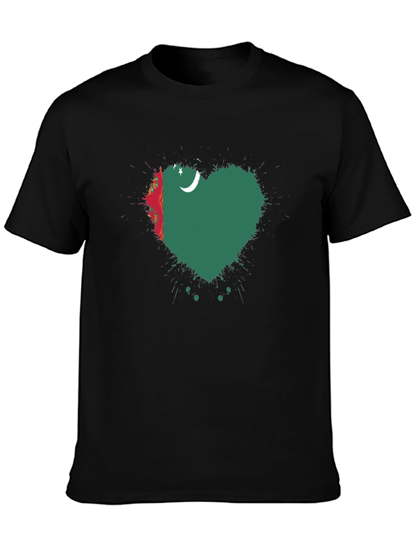 Turkmenistan Heart Flag T-Shirt - Black Cotton Tee