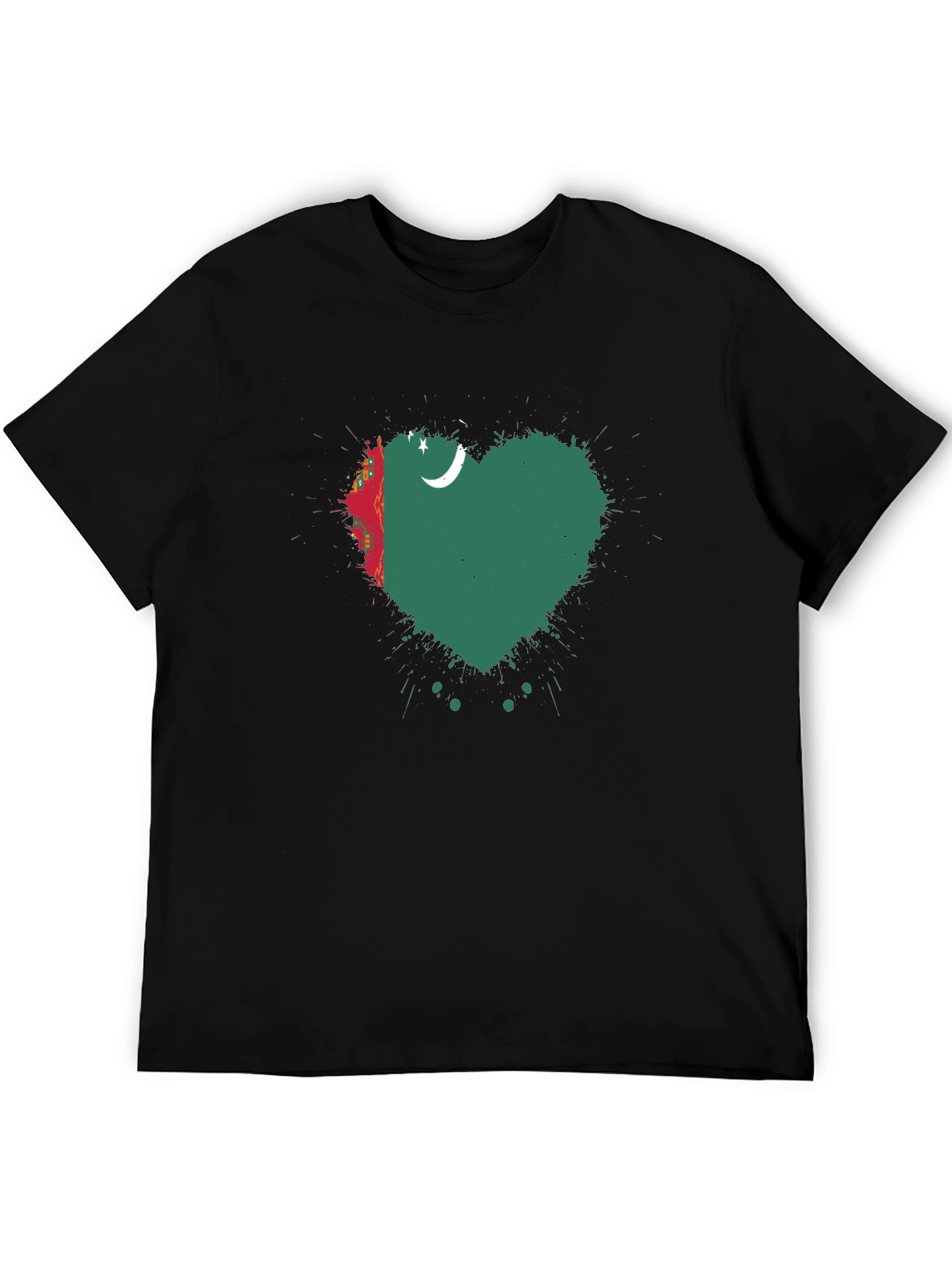 Turkmenistan Heart Flag T-Shirt - Black Cotton Tee