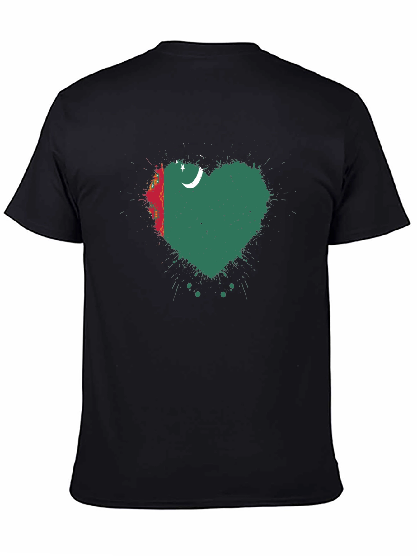 Turkmenistan Heart Flag T-Shirt - Black Cotton Tee