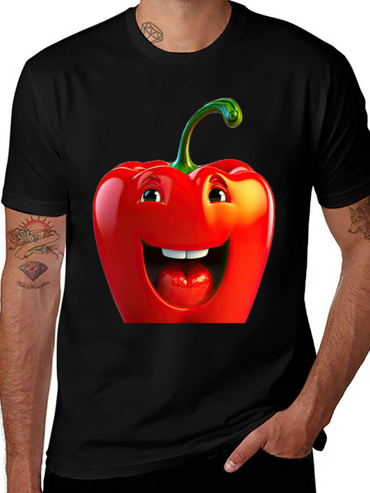 Funny Pepper Graphic Tee - Black Cotton T-Shirt