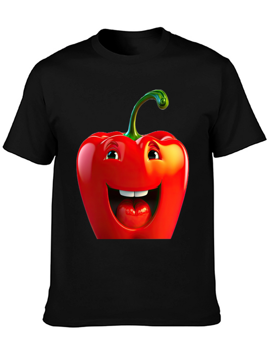 Funny Pepper Graphic Tee - Black Cotton T-Shirt