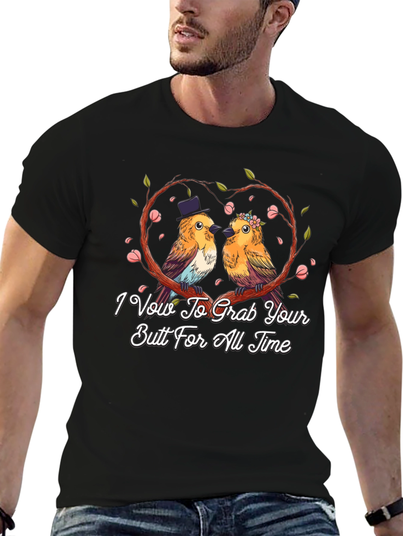 Funny Wedding Vow Birds Black T-Shirt