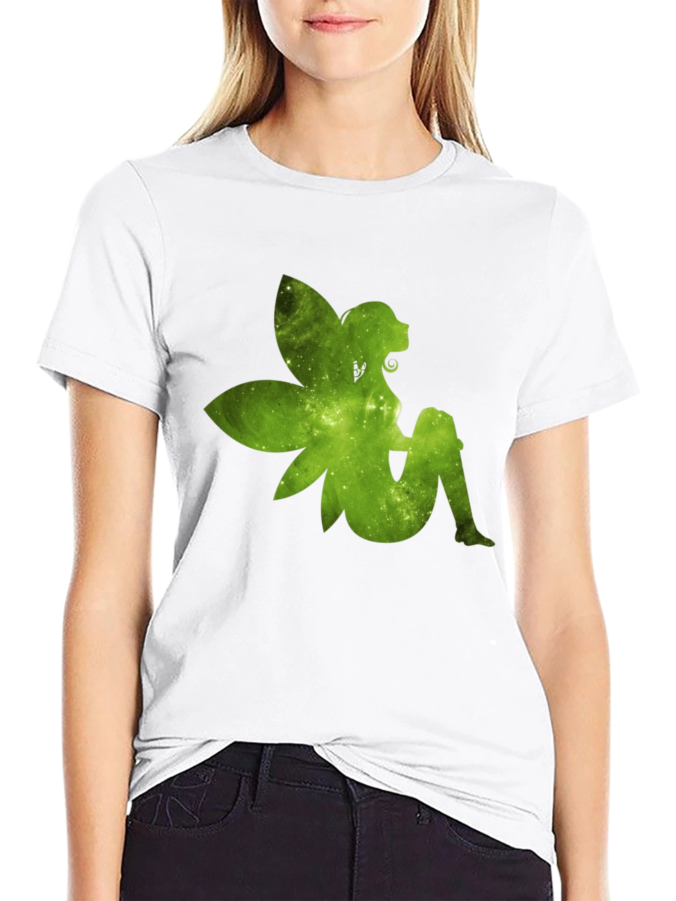 Fairy Silhouette Graphic Tee - Black Cotton T-Shirt