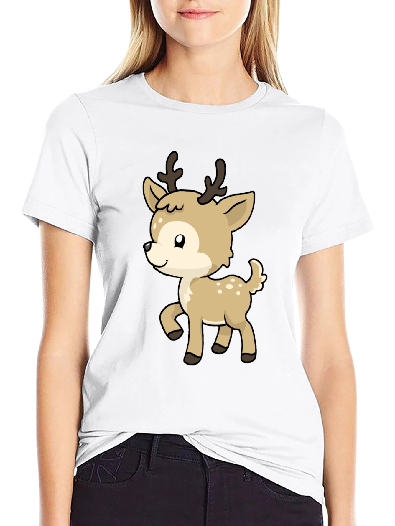 Cute Deer Graphic Tee - Soft Cotton Blend
