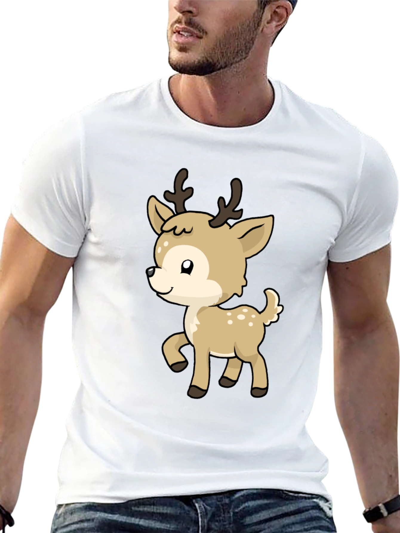 Cute Deer Graphic Tee - Soft Cotton Blend