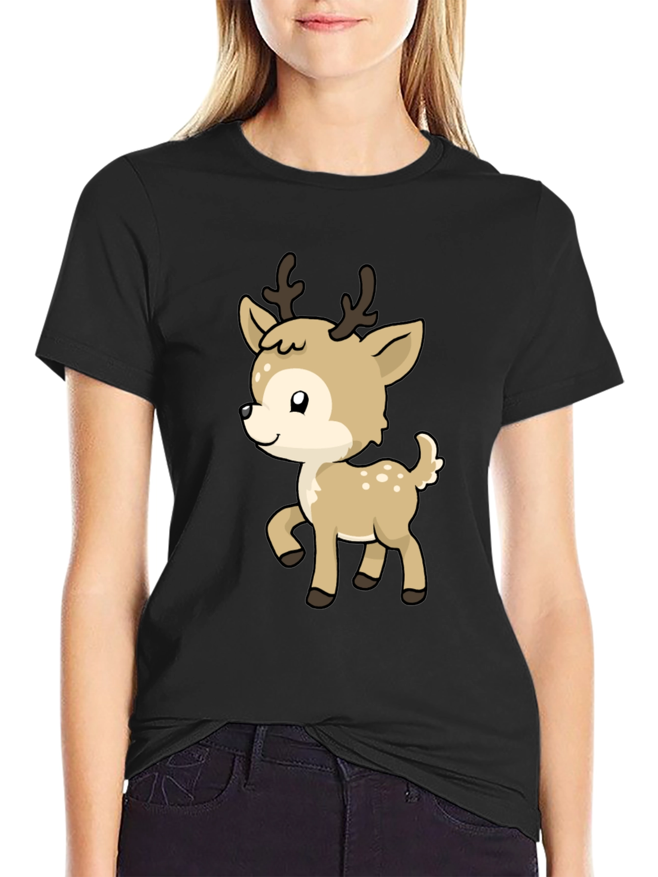 Cute Deer Graphic Tee - Soft Cotton Blend