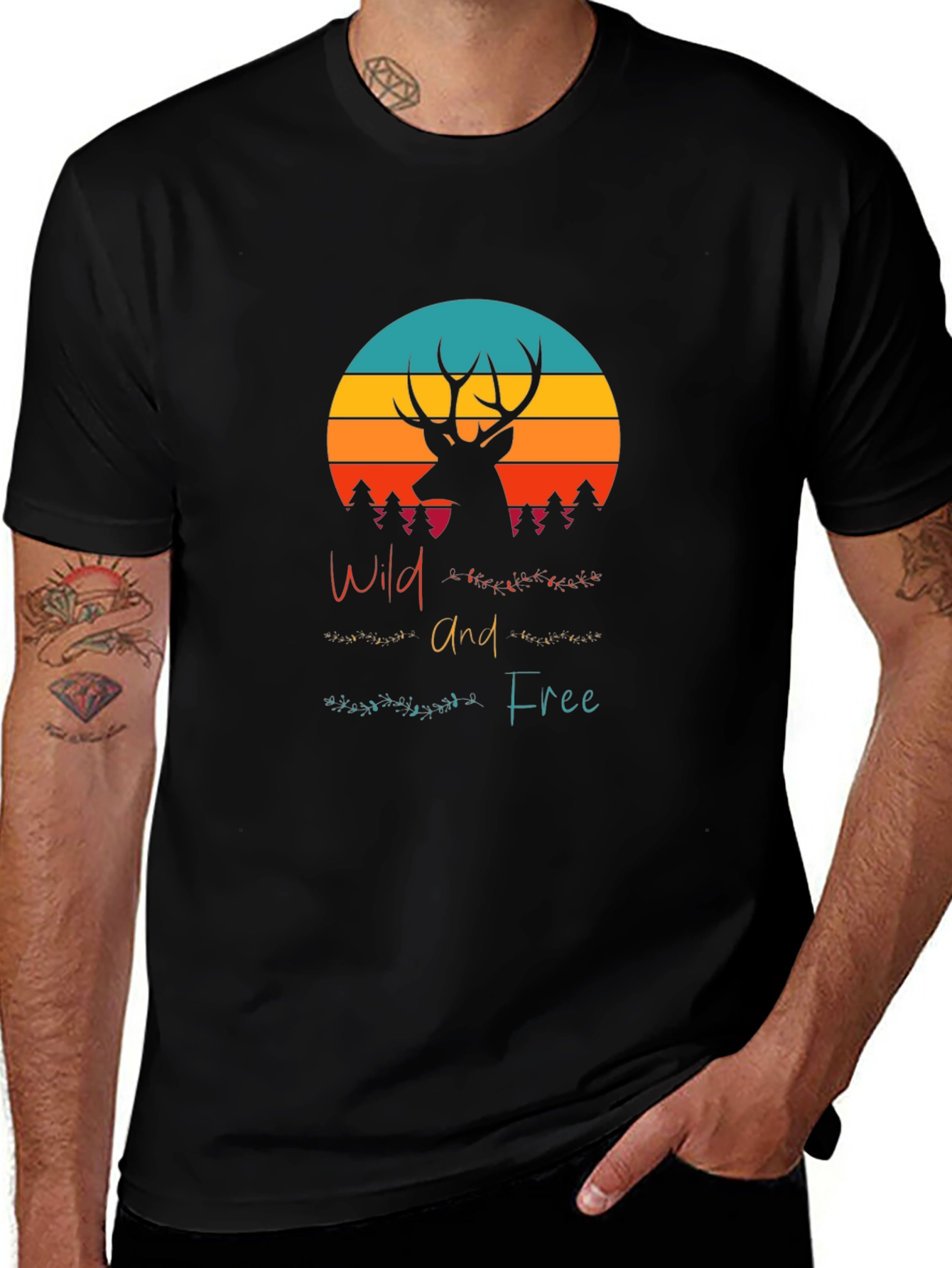 Wild and Free Deer Graphic Tee - Black