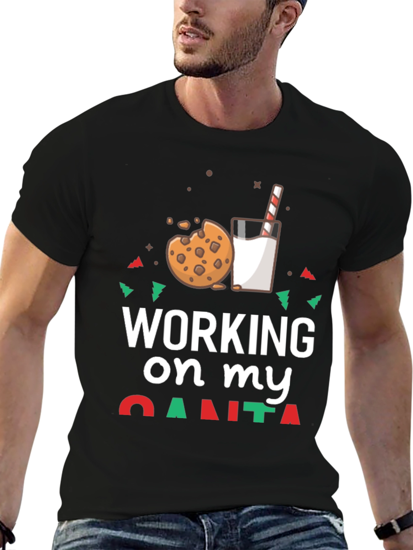 Working On My Santa Cookie Milk Graphic Tee