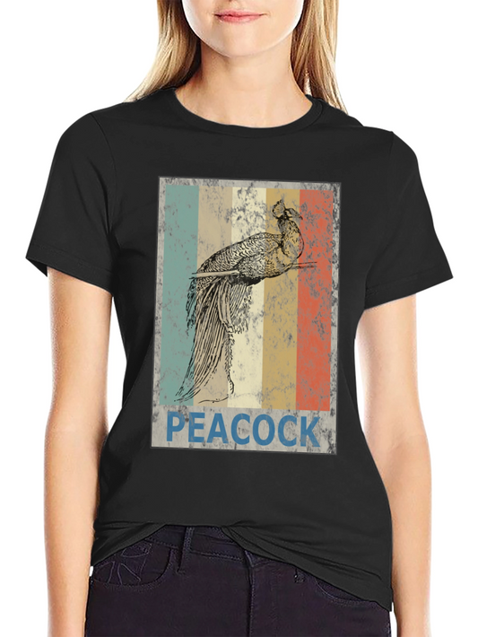Retro Peacock Graphic Tee - Black