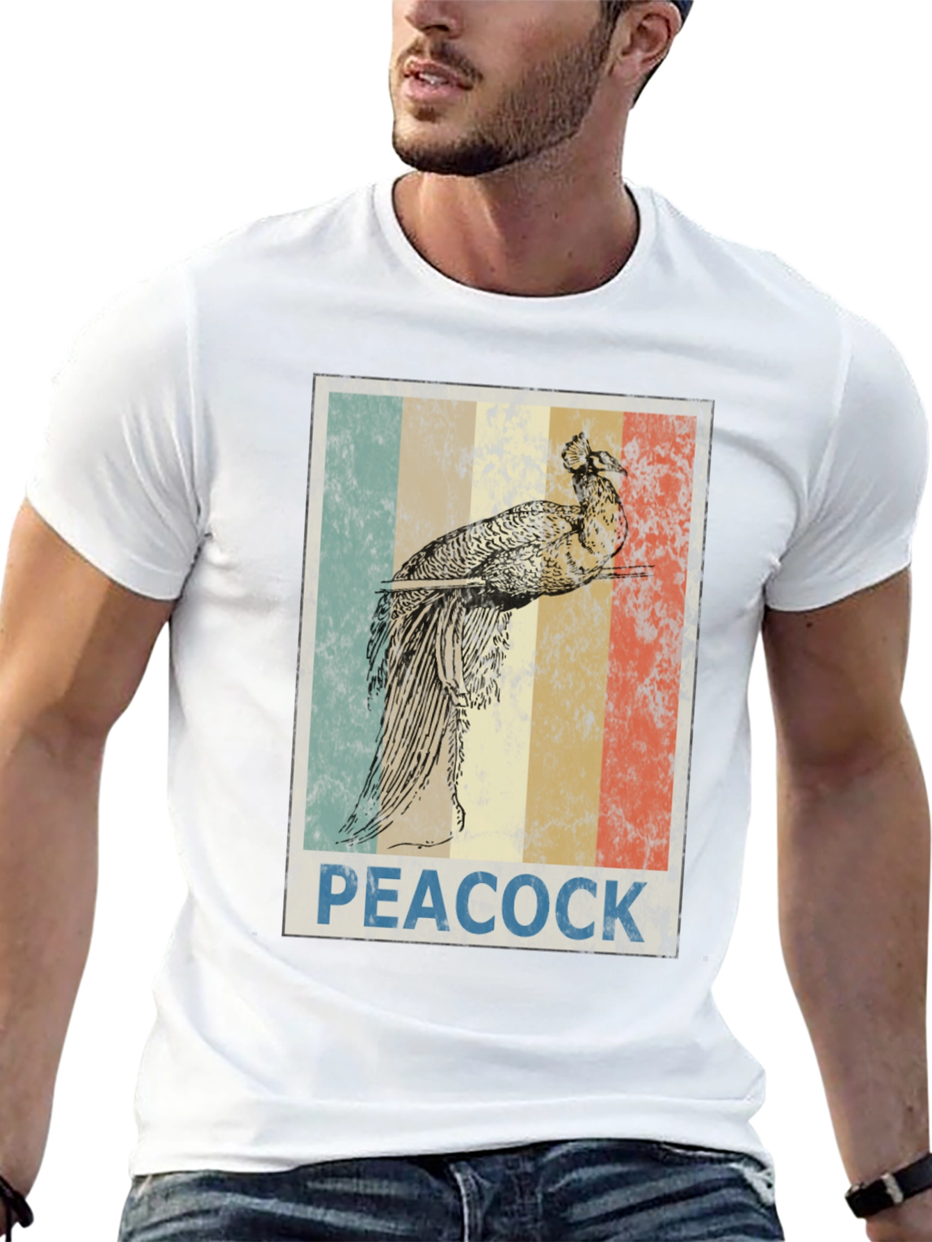 Retro Peacock Graphic Tee - Black