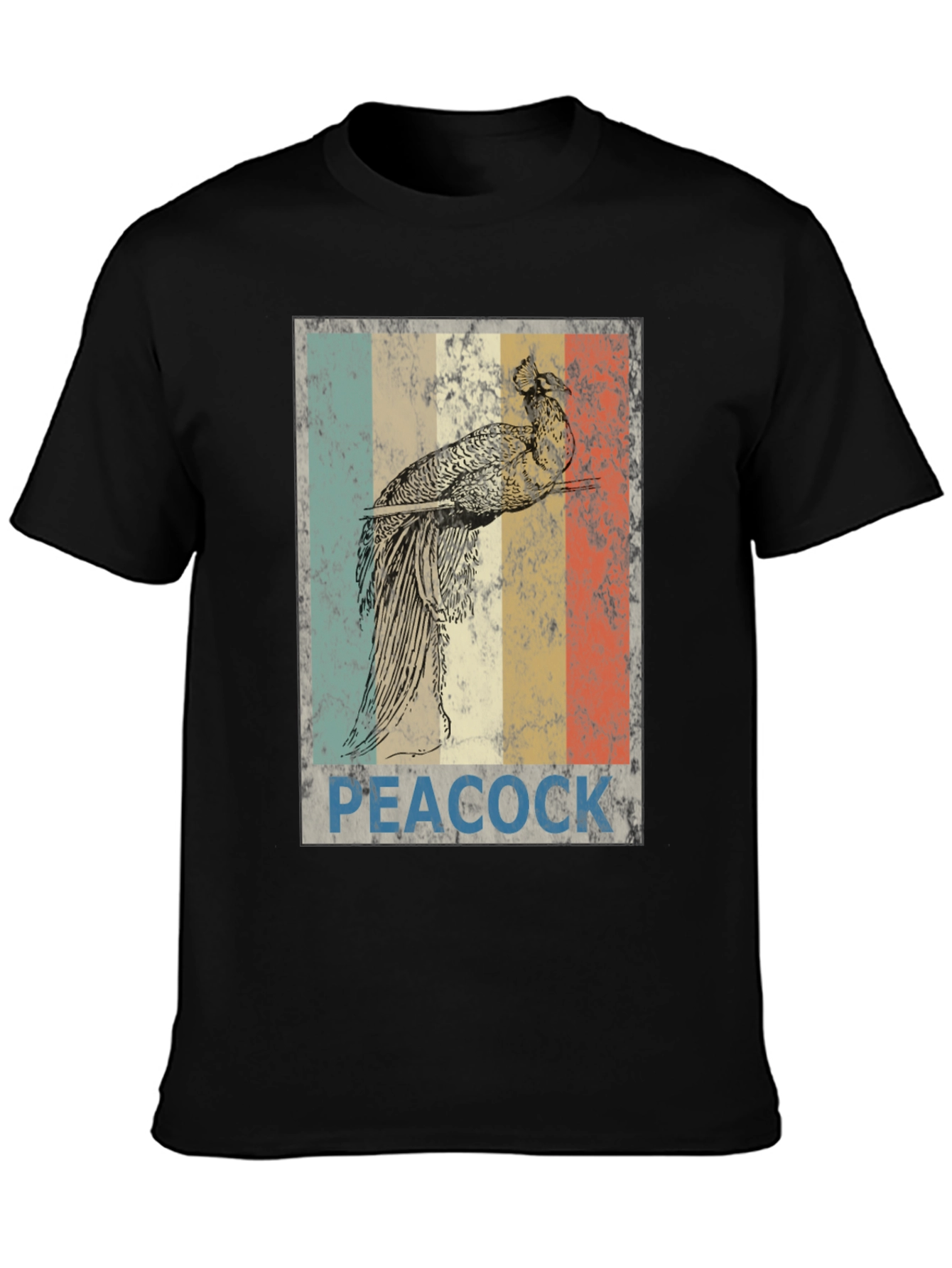 Retro Peacock Graphic Tee - Black