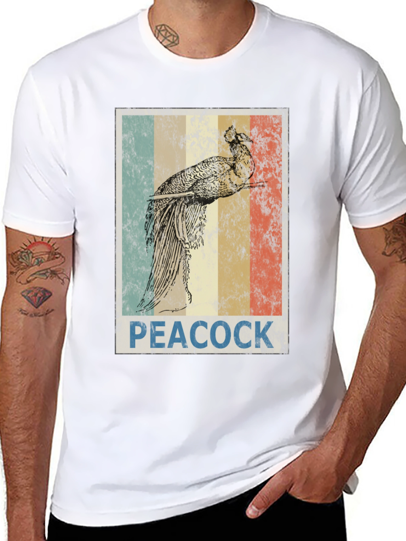 Retro Peacock Graphic Tee - Black