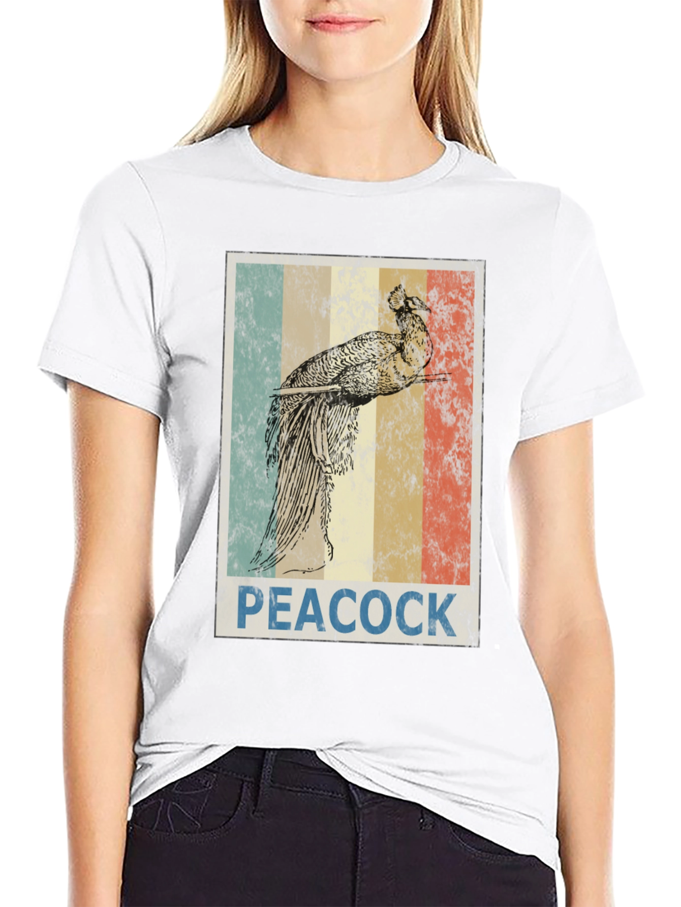 Retro Peacock Graphic Tee - Black