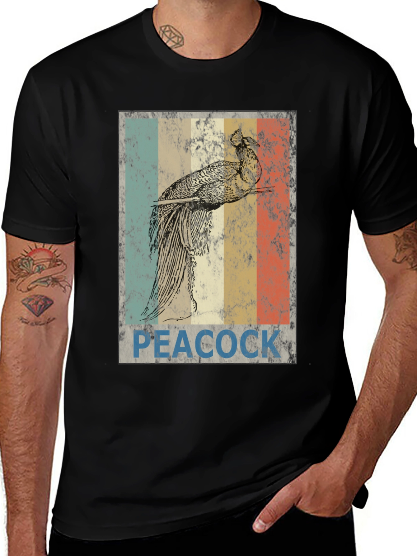 Retro Peacock Graphic Tee - Black