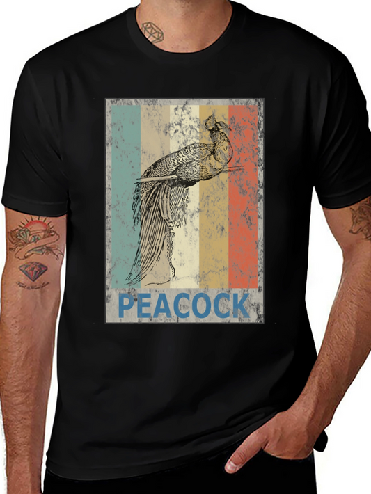Retro Peacock Graphic Tee - Black