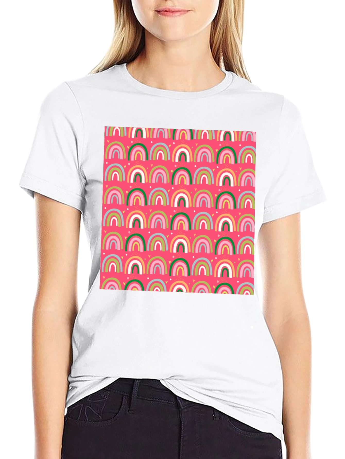 Fun Rainbow Pattern Black T-Shirt