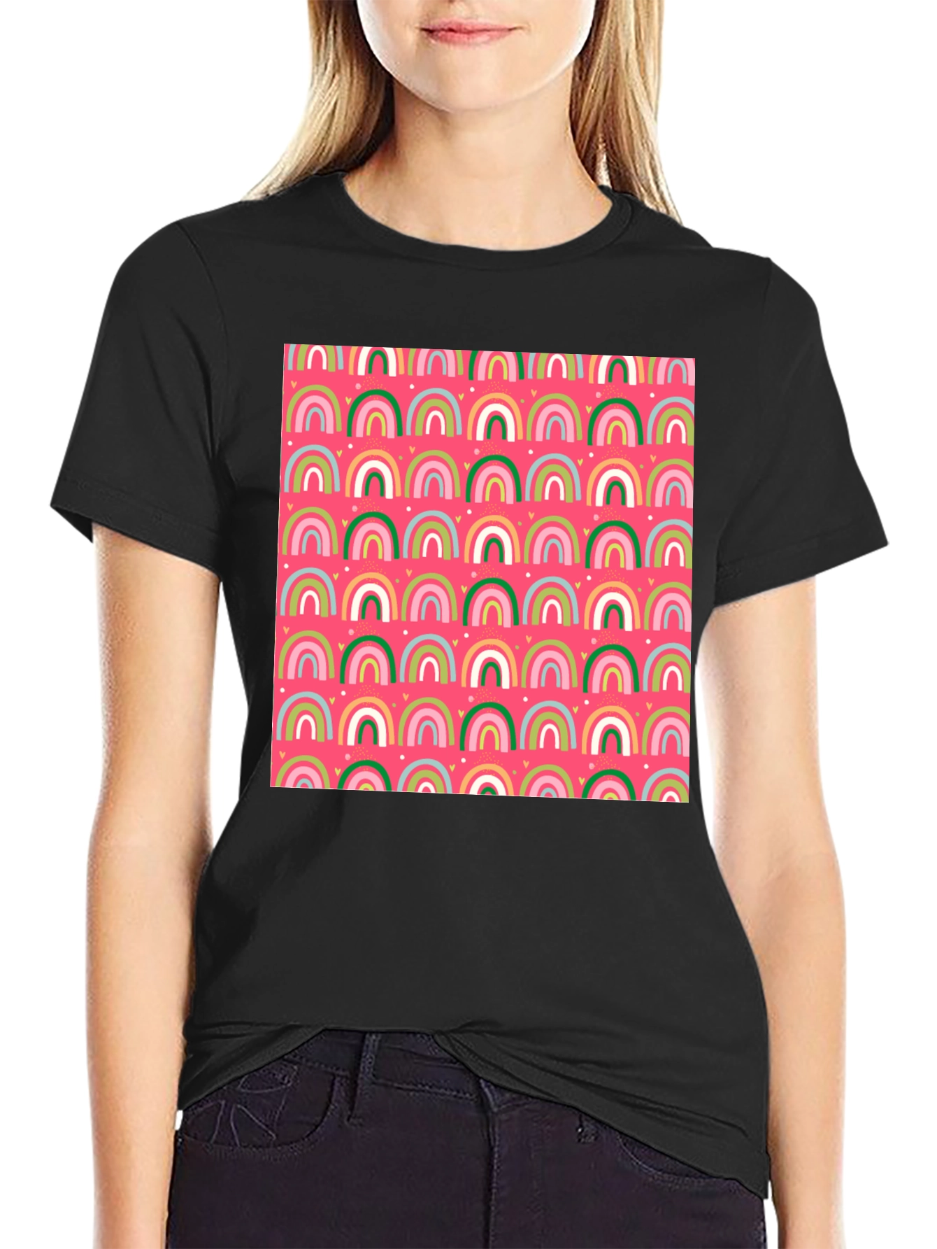 Fun Rainbow Pattern Black T-Shirt