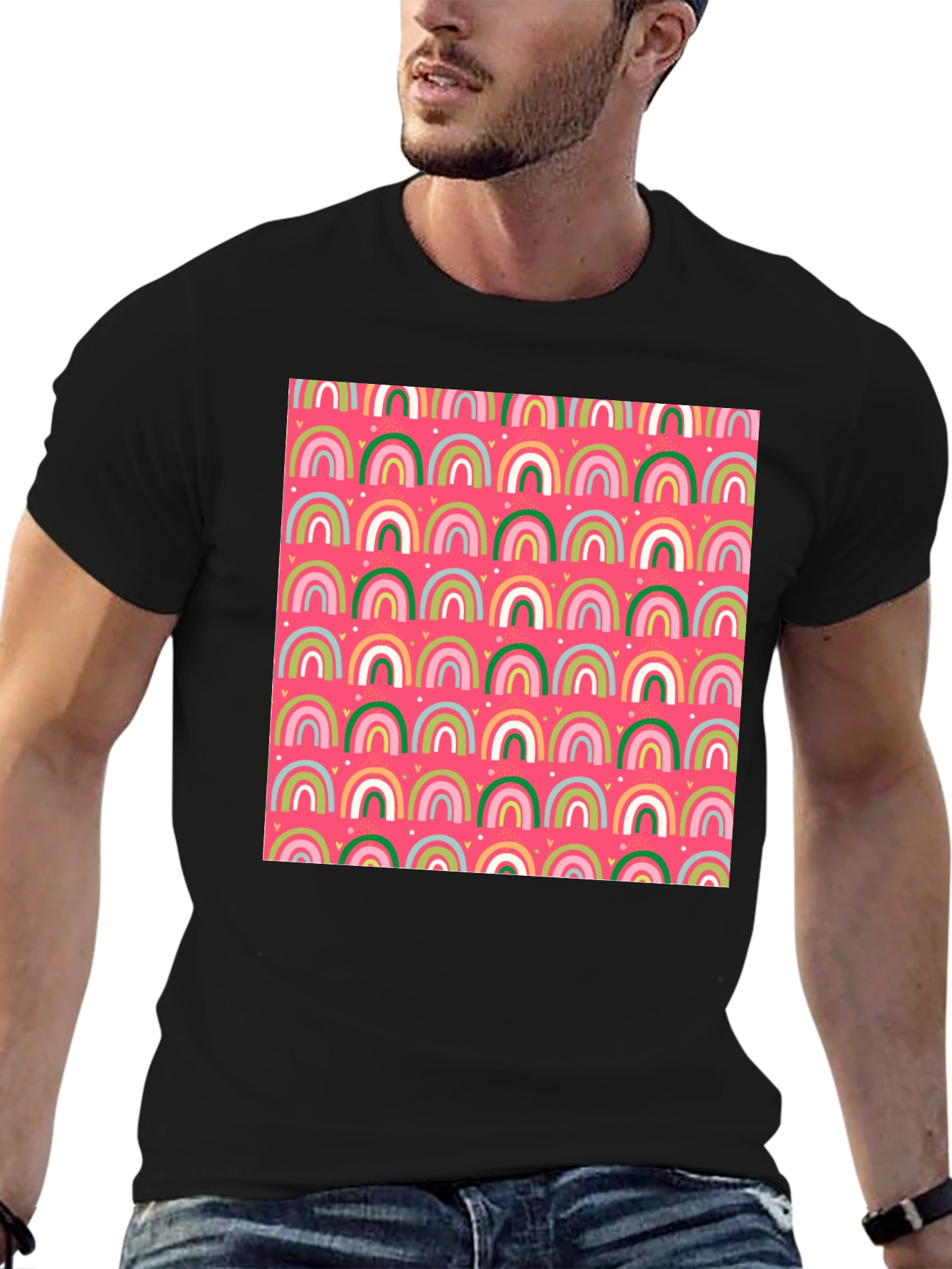 Fun Rainbow Pattern Black T-Shirt