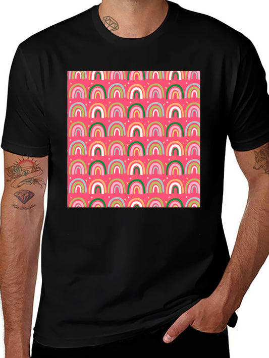 Fun Rainbow Pattern Black T-Shirt