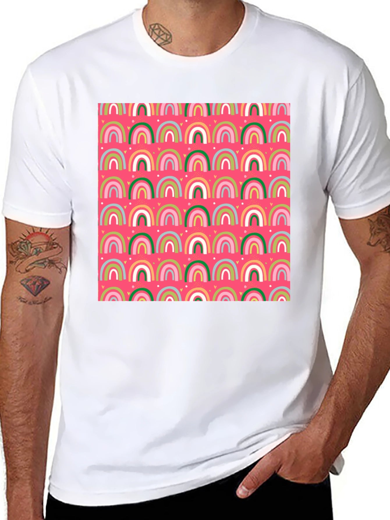 Fun Rainbow Pattern Black T-Shirt