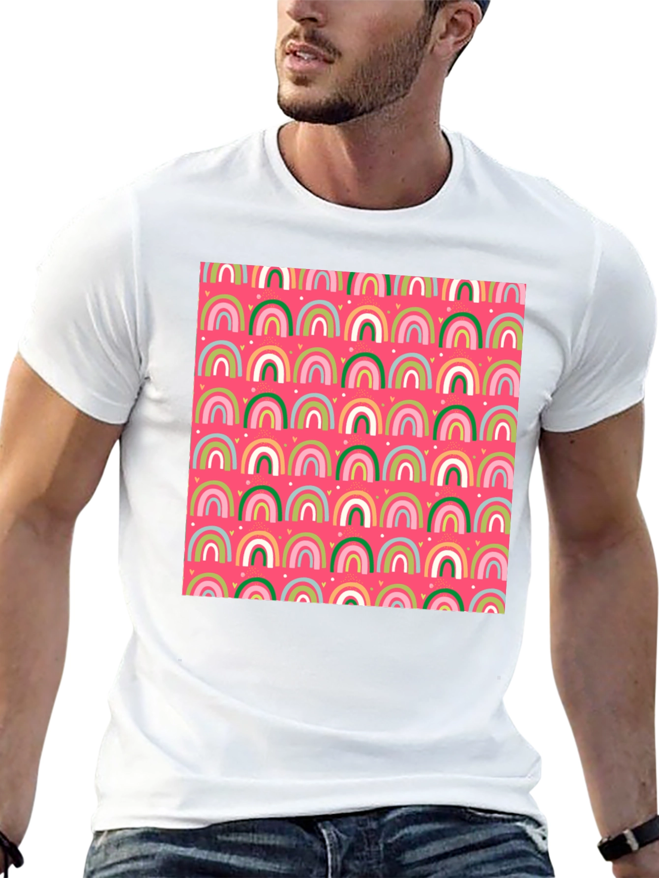 Fun Rainbow Pattern Black T-Shirt