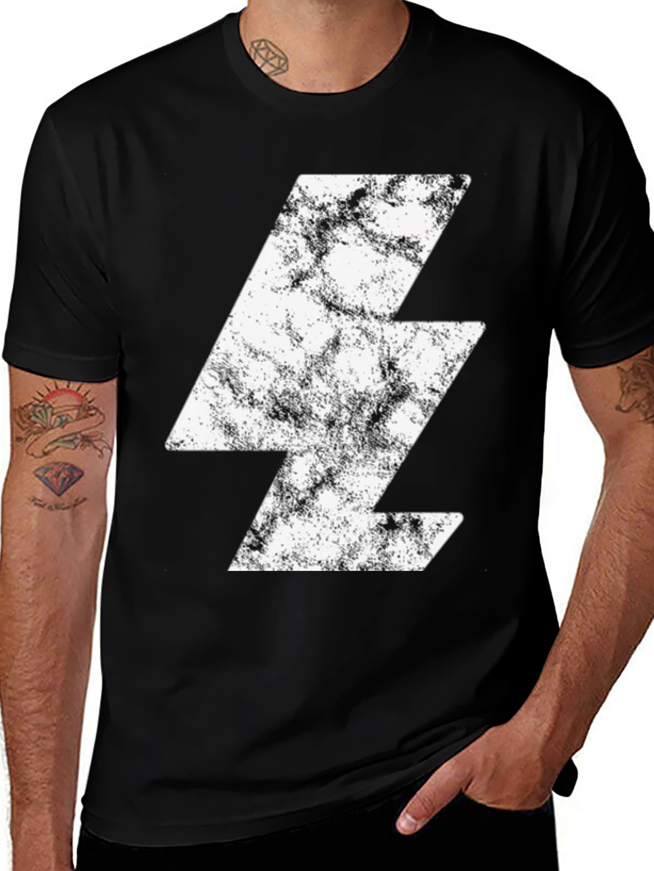 Retro Lightning Bolt Graphic Tee - Black