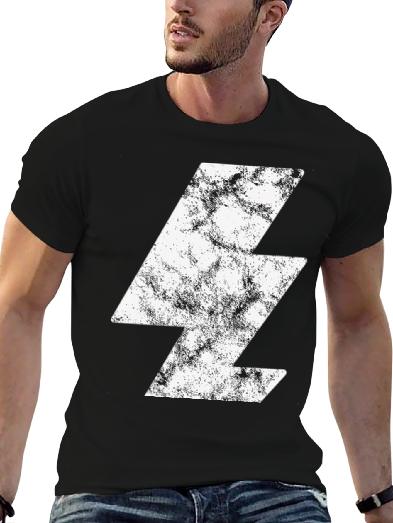 Retro Lightning Bolt Graphic Tee - Black