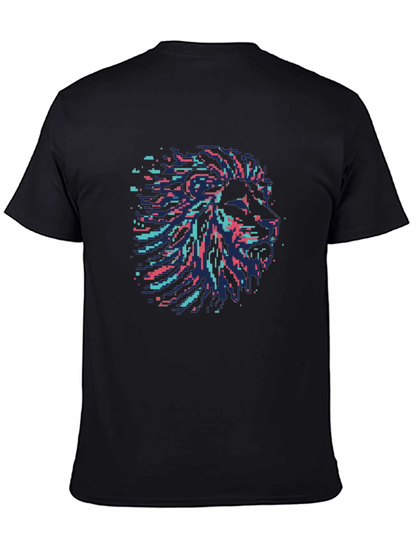 Pixel Art Lion Head Graphic Black T-Shirt