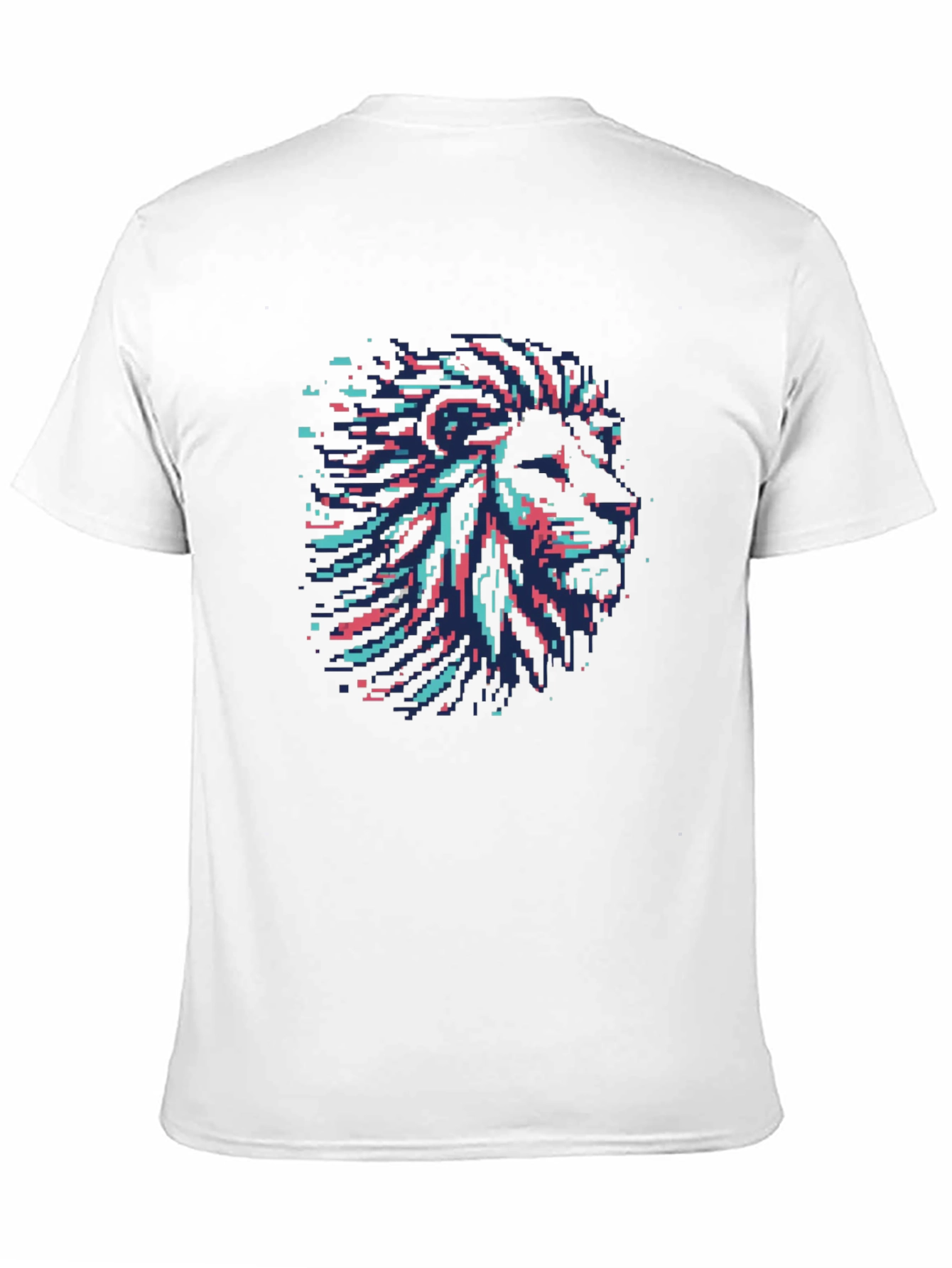 Pixel Art Lion Head Graphic Black T-Shirt