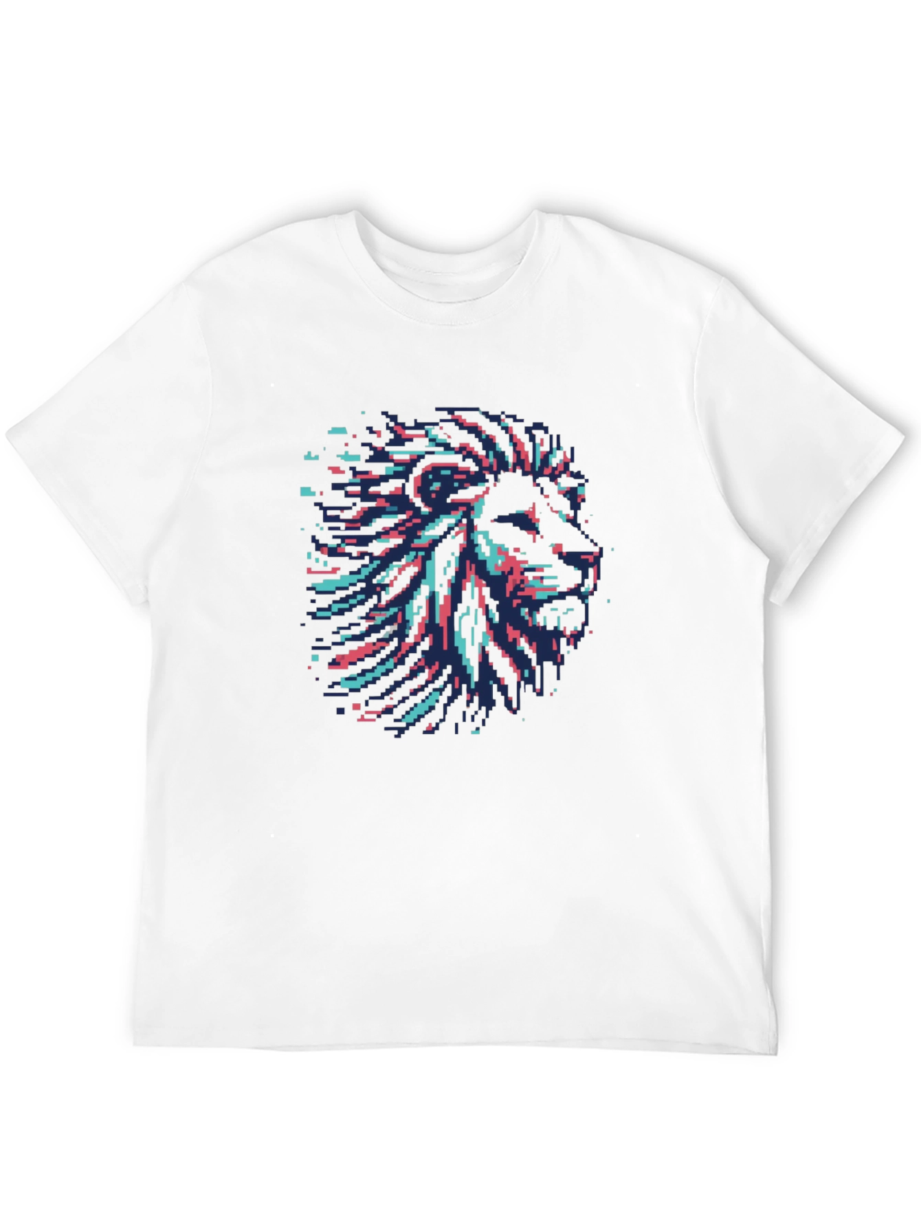 Pixel Art Lion Head Graphic Black T-Shirt