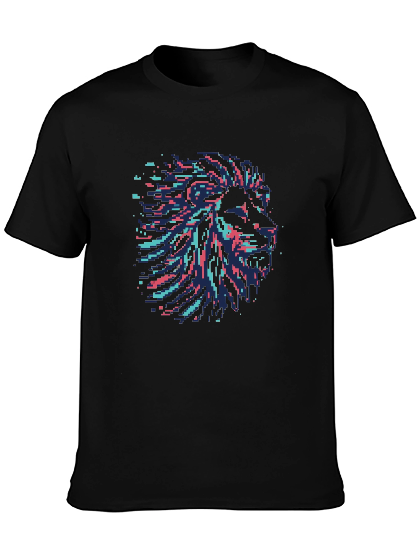 Pixel Art Lion Head Graphic Black T-Shirt