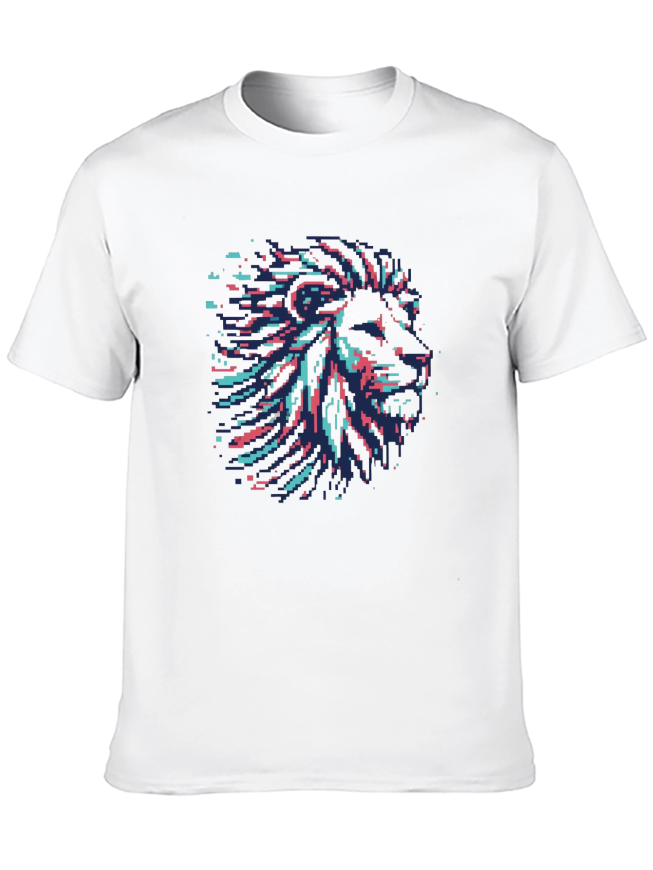 Pixel Art Lion Head Graphic Black T-Shirt