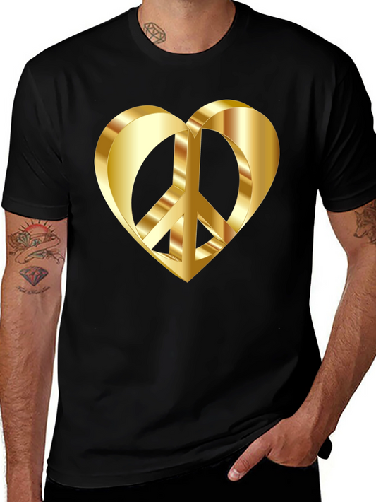 Golden Peace Heart Black T-Shirt