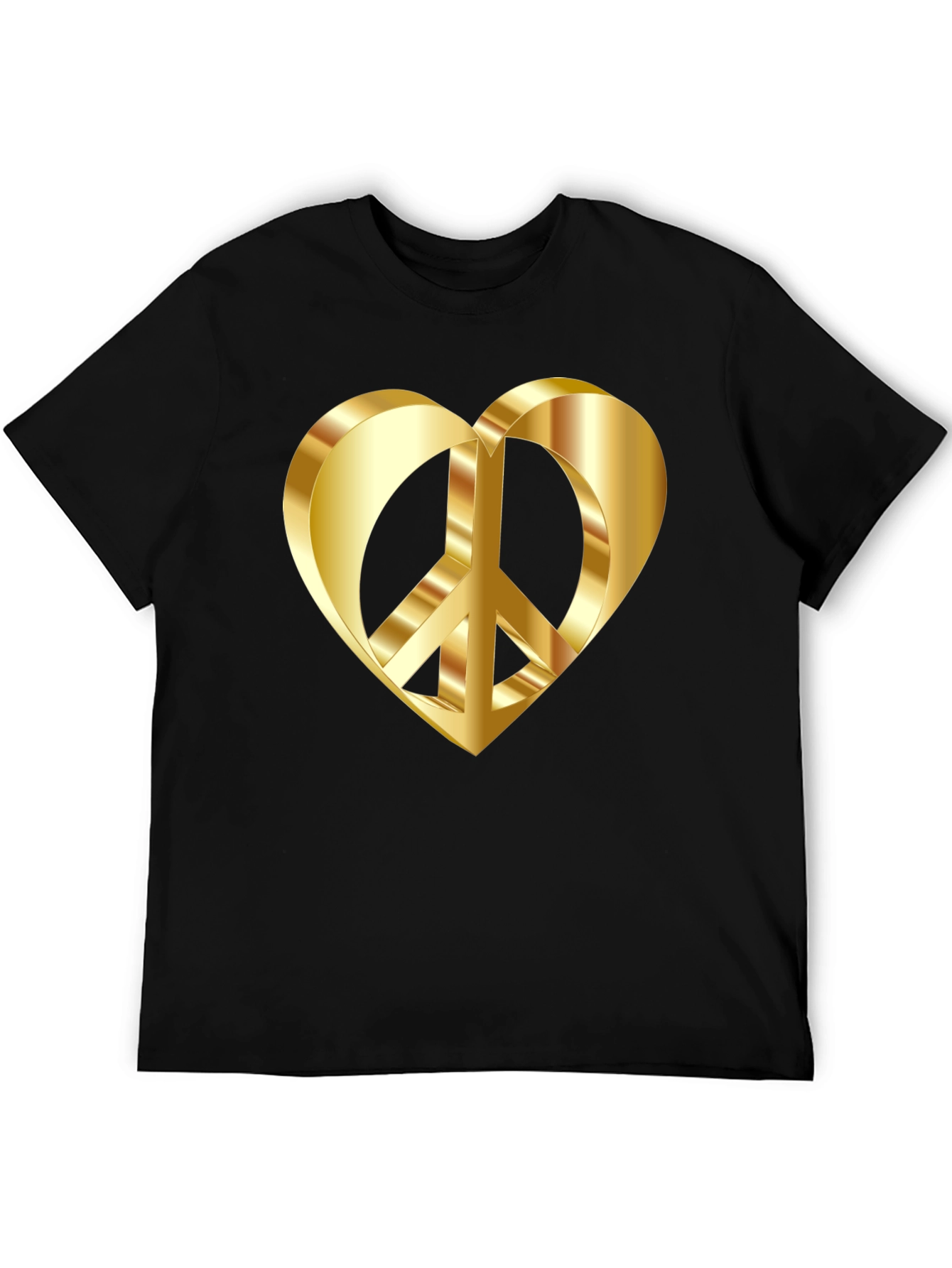 Golden Peace Heart Black T-Shirt