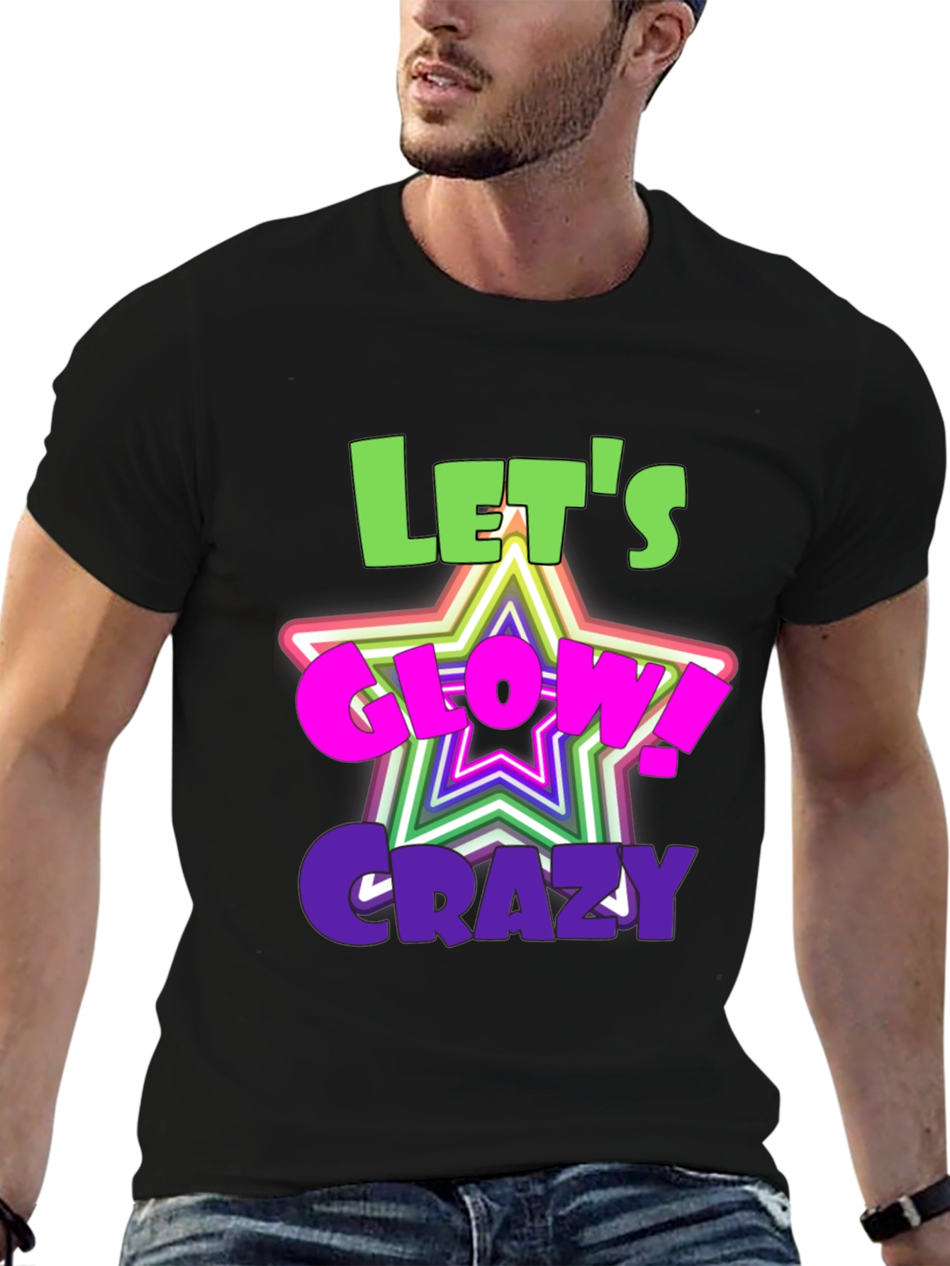 Lets Glow Crazy Graphic Black T-Shirt