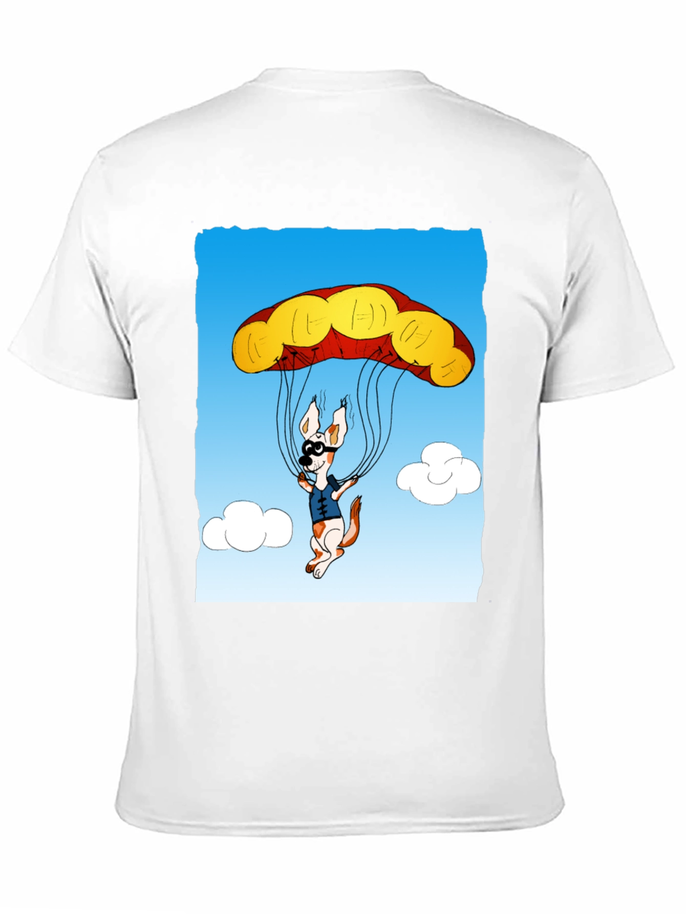 Parachuting Dog Graphic Tee - Black Cotton T-Shirt