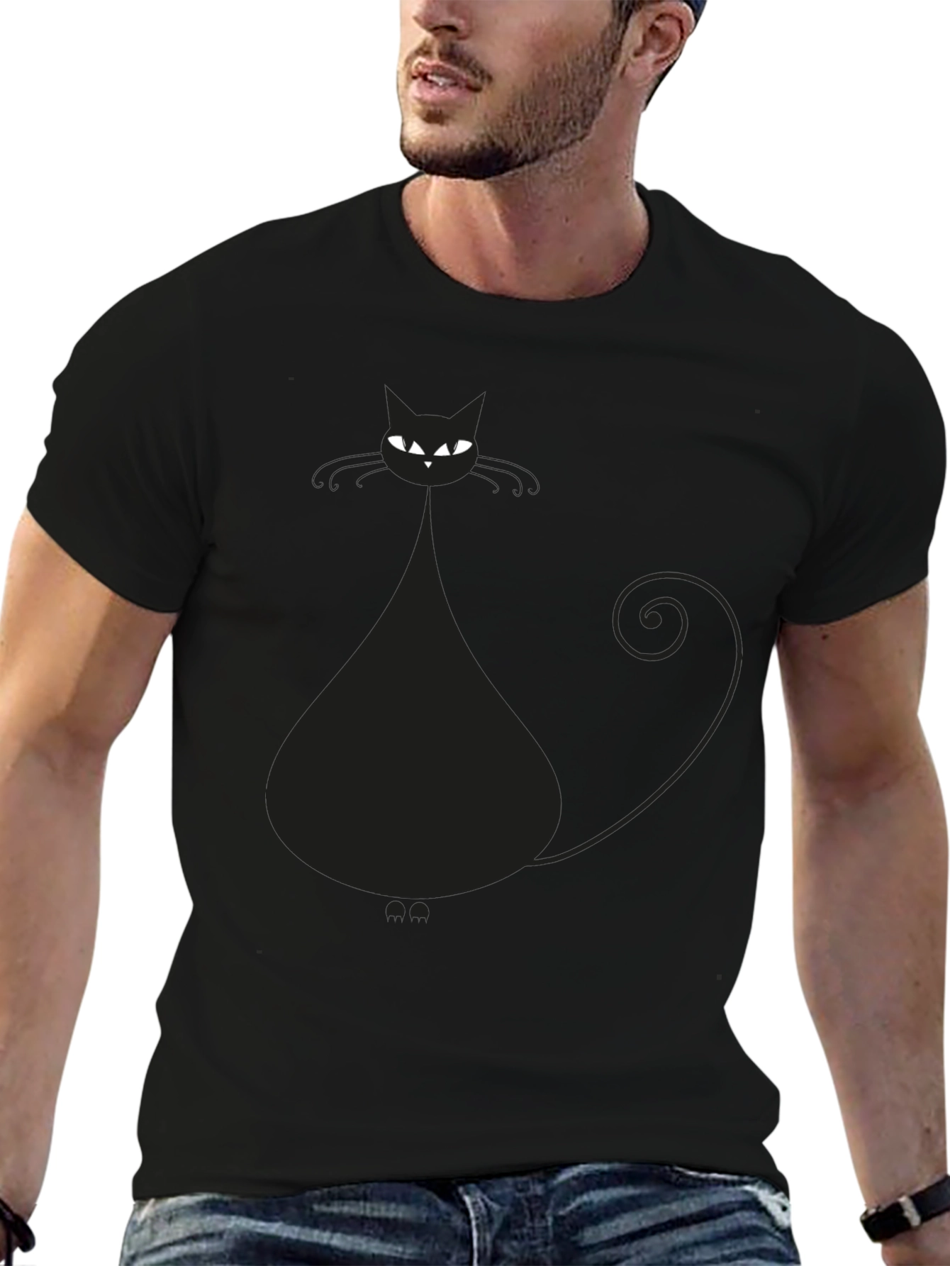 Black Cat Graphic T-Shirt - Mens Casual Tee