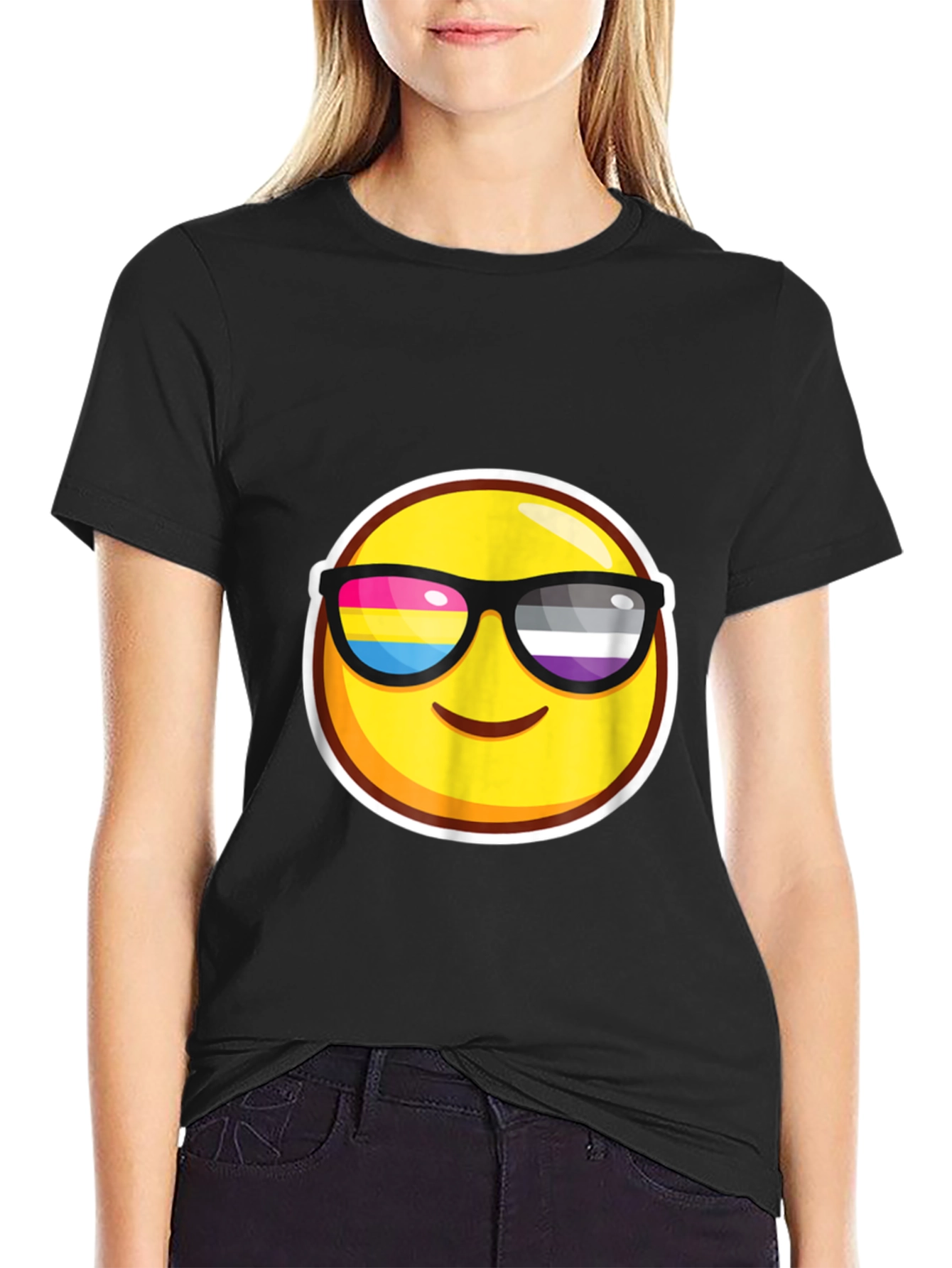 Emoji Pride Sunglasses Black T-Shirt