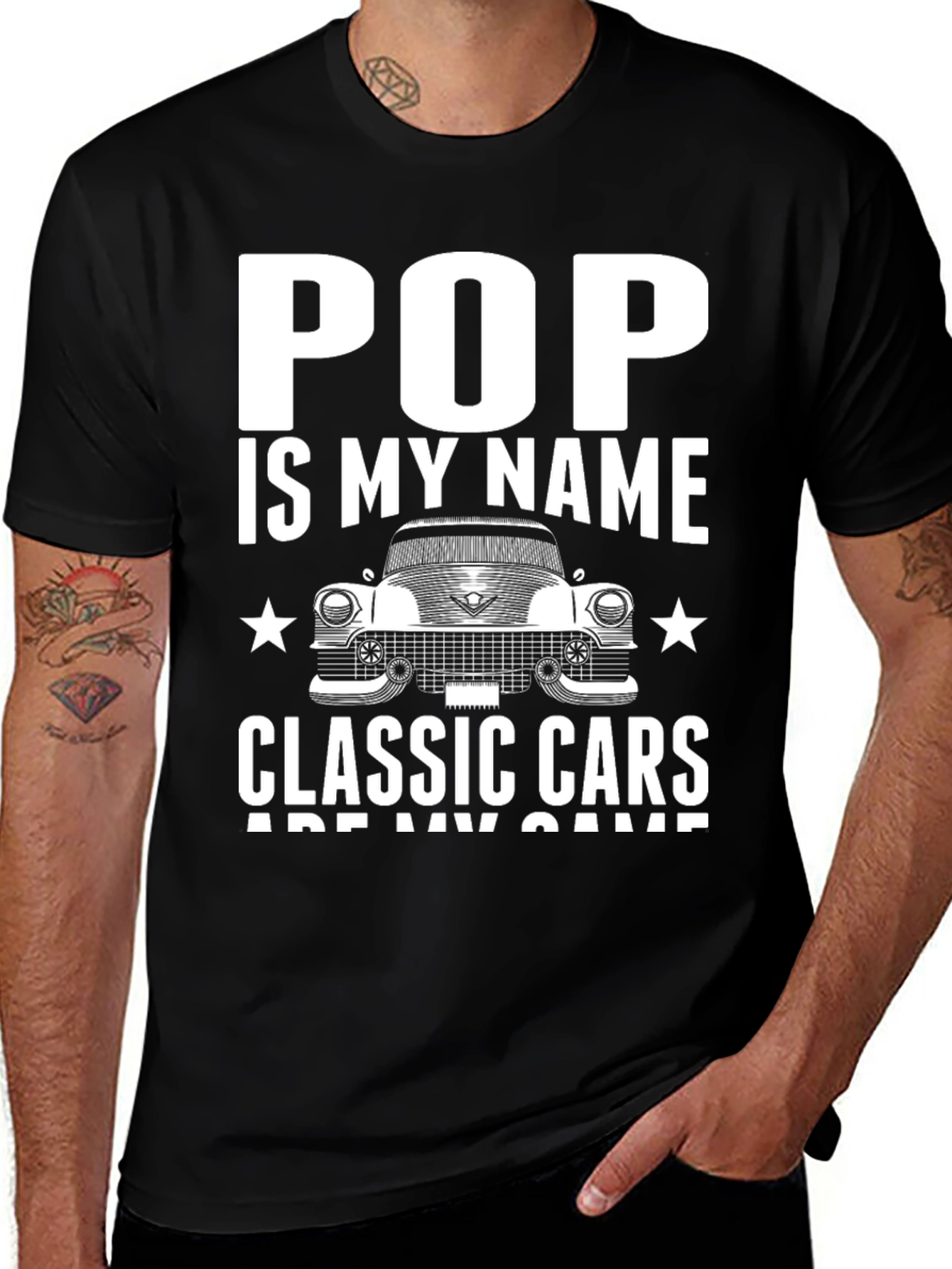 Pop Classic Car T-Shirt -  Mens Black Tee