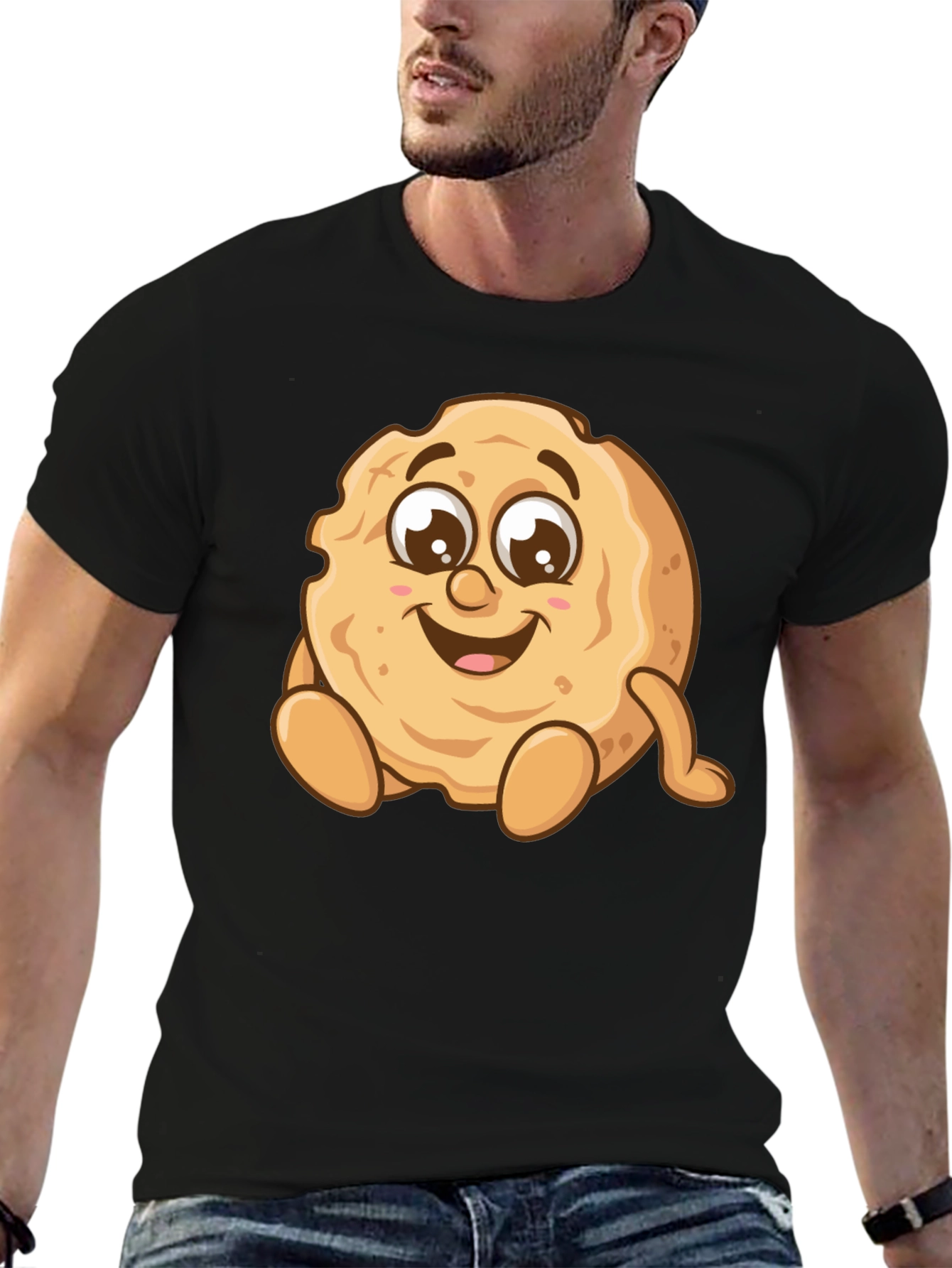 Funny Cookie Cartoon Graphic Tee - Unisex Black T-Shirt