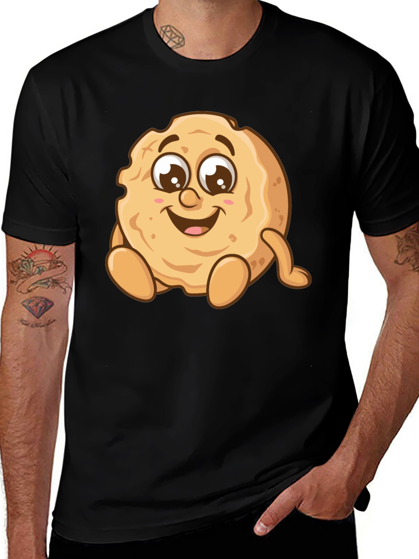 Funny Cookie Cartoon Graphic Tee - Unisex Black T-Shirt