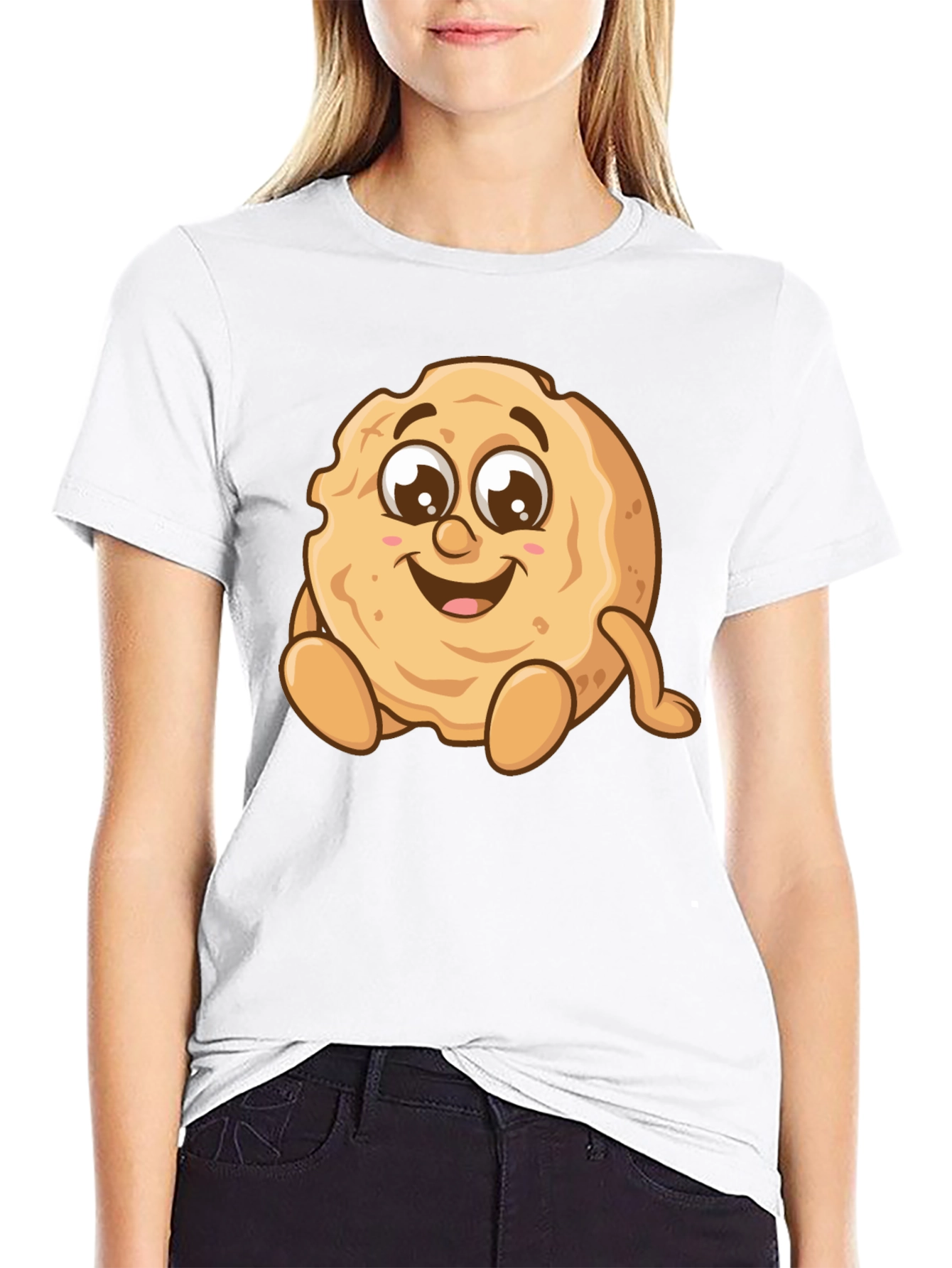 Funny Cookie Cartoon Graphic Tee - Unisex Black T-Shirt