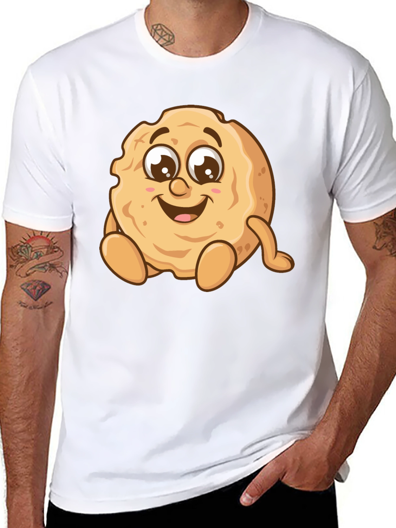 Funny Cookie Cartoon Graphic Tee - Unisex Black T-Shirt