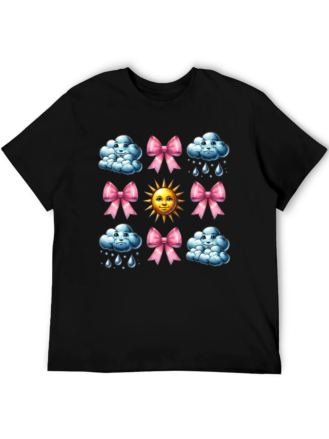 Cheerful Weather Pattern Black T-Shirt