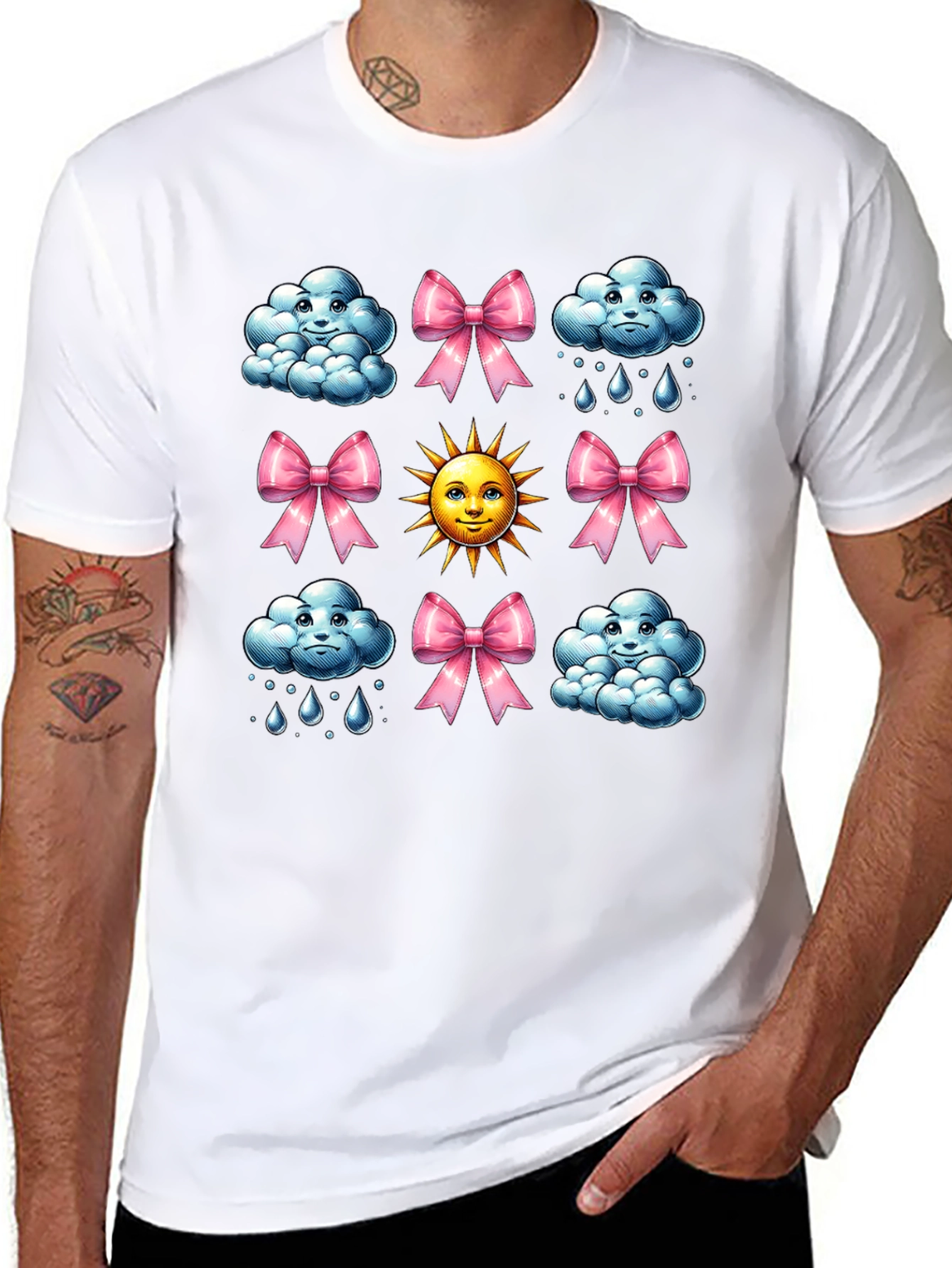 Cheerful Weather Pattern Black T-Shirt