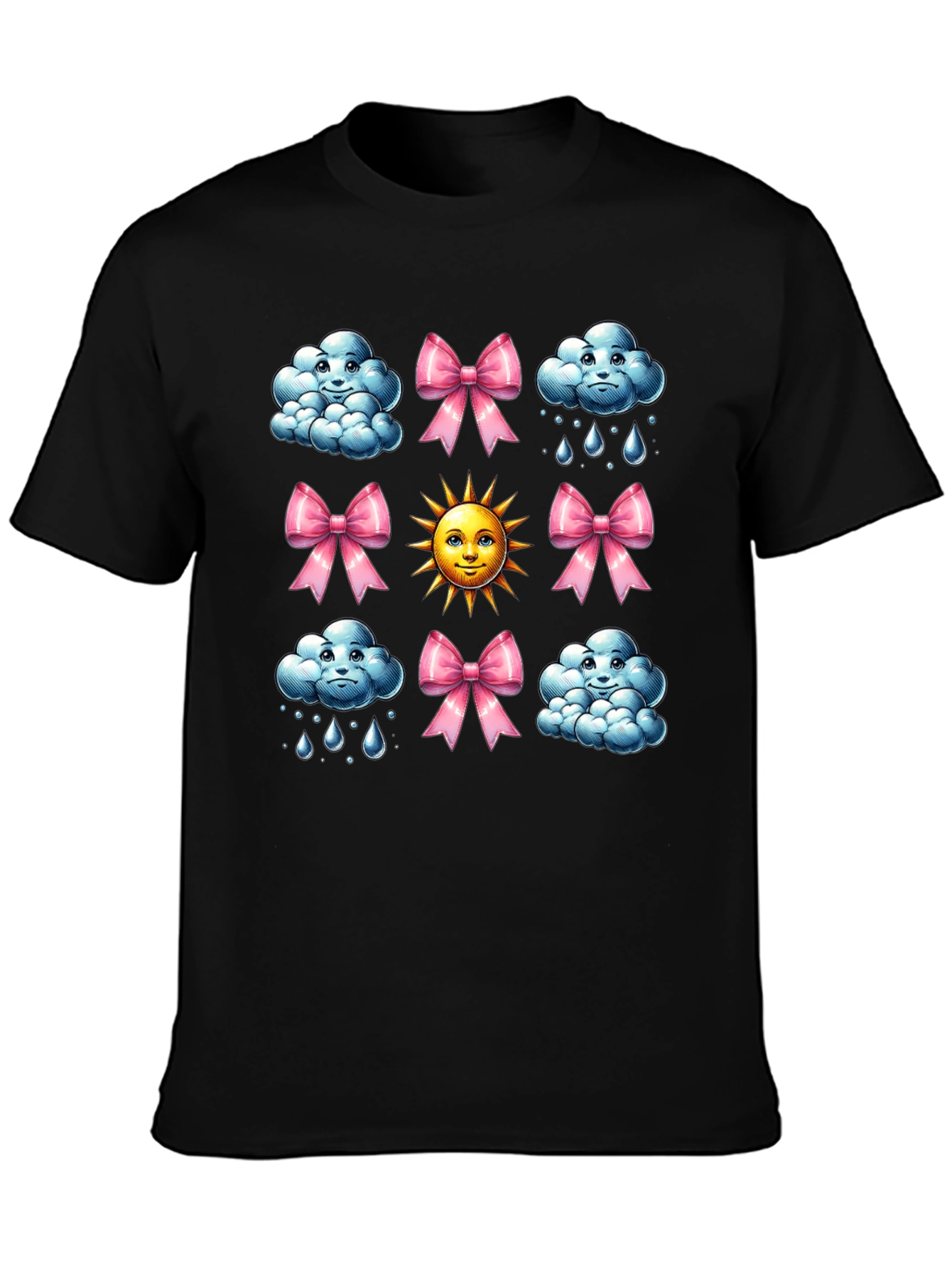 Cheerful Weather Pattern Black T-Shirt
