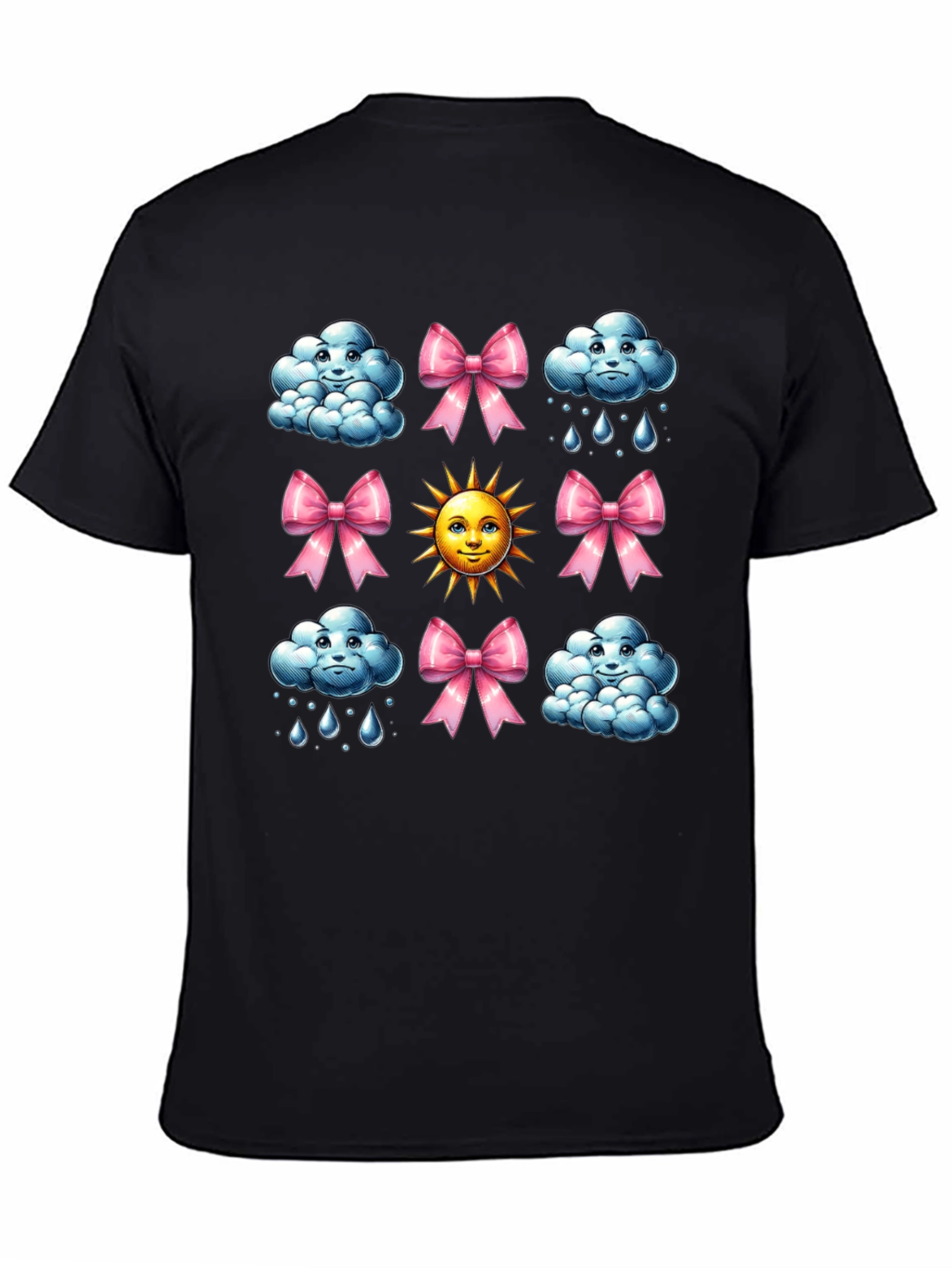 Cheerful Weather Pattern Black T-Shirt