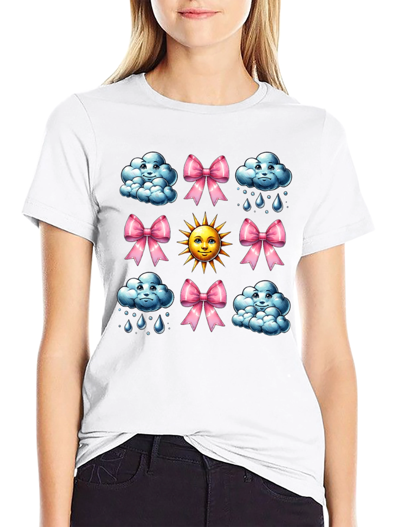Cheerful Weather Pattern Black T-Shirt