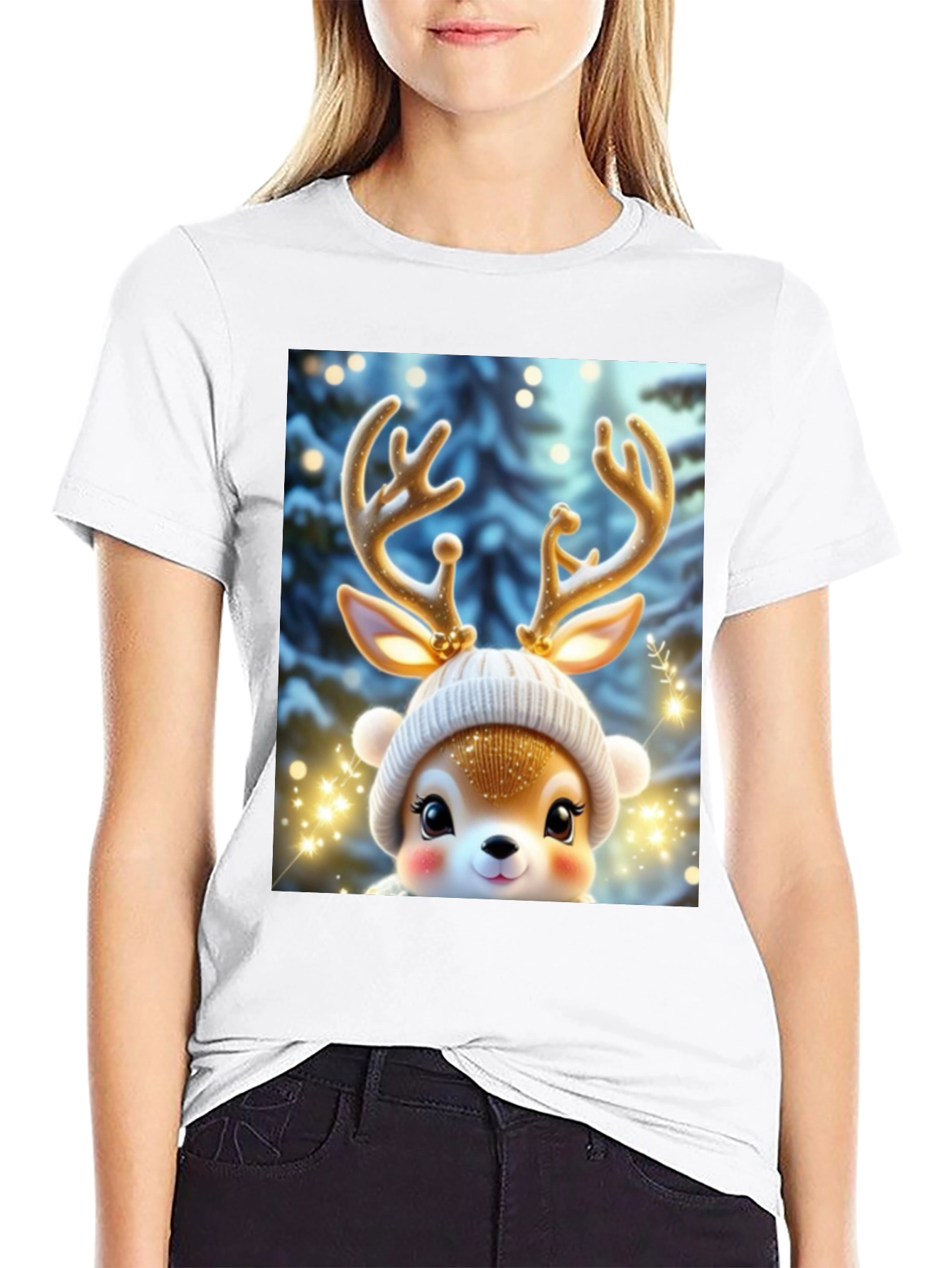 Cute Reindeer Graphic Tee - Festive Holiday Style