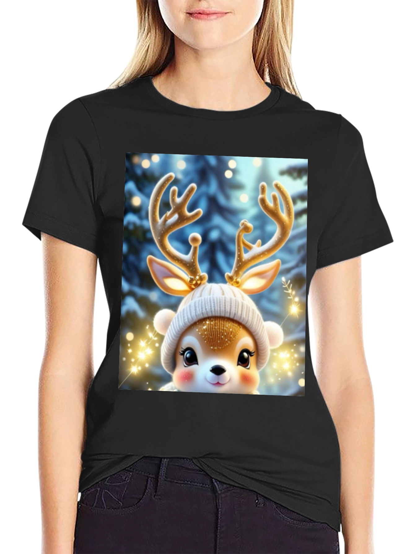 Cute Reindeer Graphic Tee - Festive Holiday Style